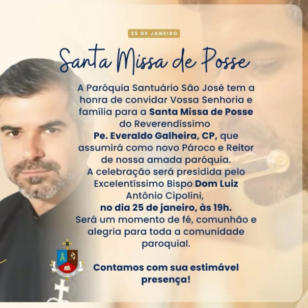 Paróquia Santuário São José de OC realiza Missa de Posse de novo pároco Padre Everaldo Galheira