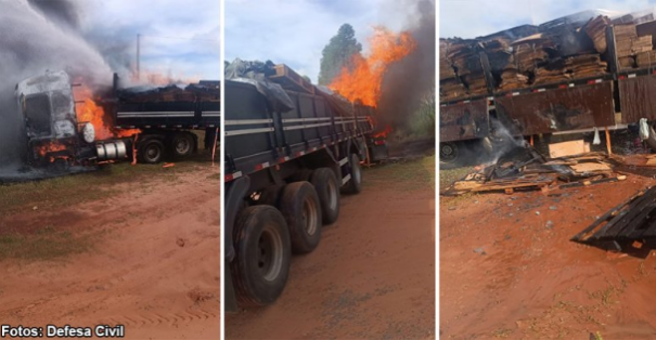 Incêndio destrói cabine de caminhão em estrada rural de Bastos