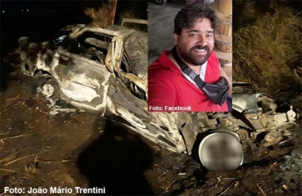 Motorista morre carbonizado ap�s carro bater em �rvore e incendiar-se na SP-294