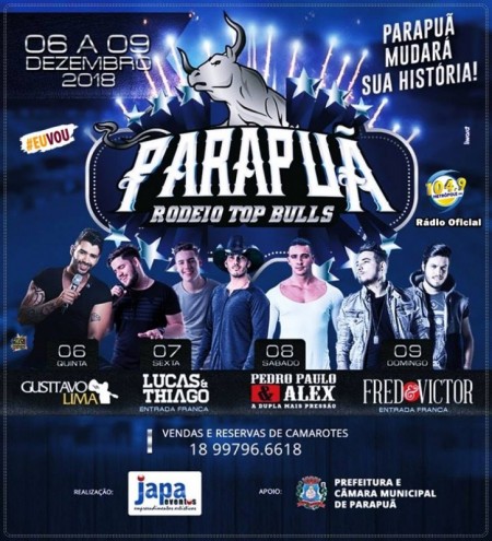 Rodeio de Parapuã terá como atração principal shows de Gusttavo Lima e PPA