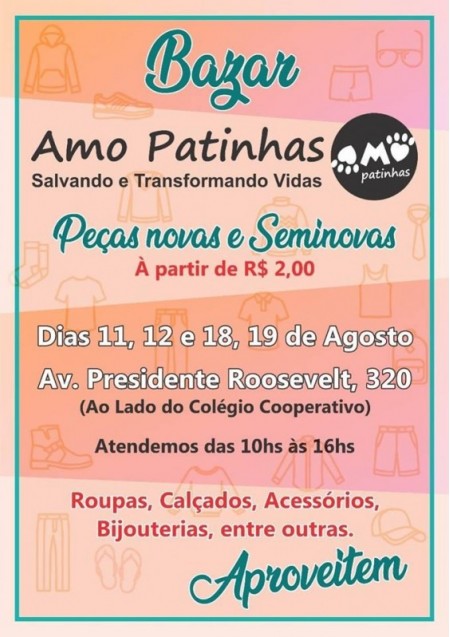 Grupo de Proteção Animal 'Amo Patinhas' realiza Bazar Beneficente
