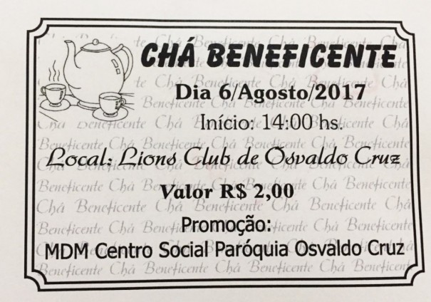 Ch beneficente no Lions Clube de Osvaldo cruz, neste domingo