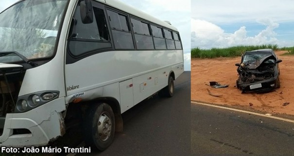 Micro-�nibus e ve�culo colidem na Vicinal Iacri - Rin�polis 