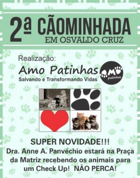2ª Cãominhada acontece neste domingo em Osvaldo Cruz