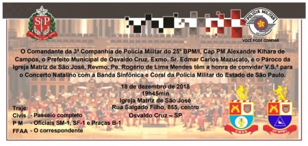 Banda Sinfônica da Polícia Militar se apresenta em OC nesta terça-feira (18)