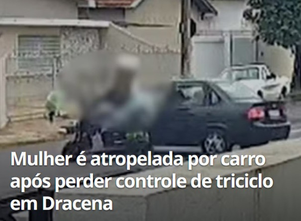 Idosa fica ferida após perder o controle de triciclo e ser atropelada em Dracena