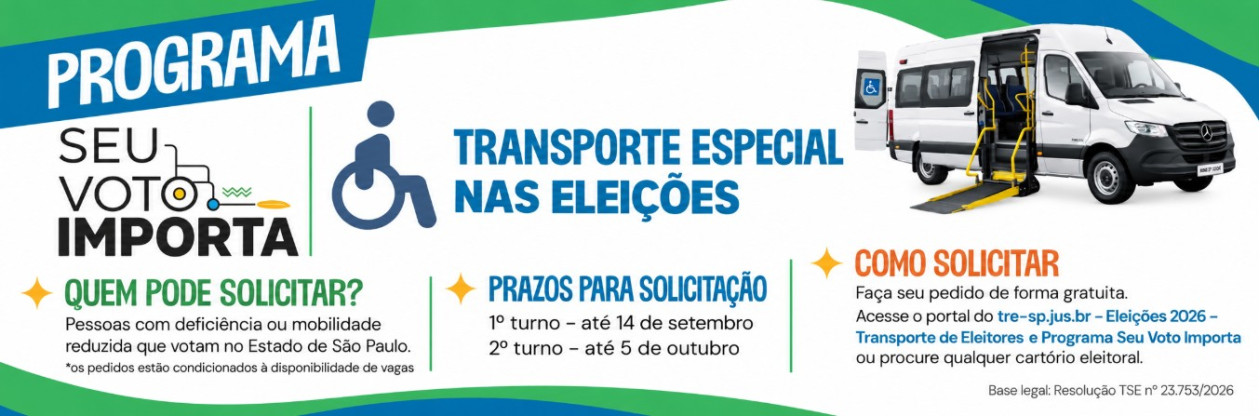 Eleitores com deficiÃªncia ou mobilidade reduzida de Osvaldo Cruz, Sagres e ParapuÃ£ podem solicitar transporte gratuito no dia da eleiÃ§Ã£o