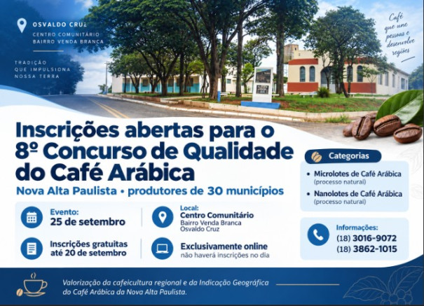 Concurso de Qualidade do Café Arábica tem inscrições abertas em Osvaldo Cruz