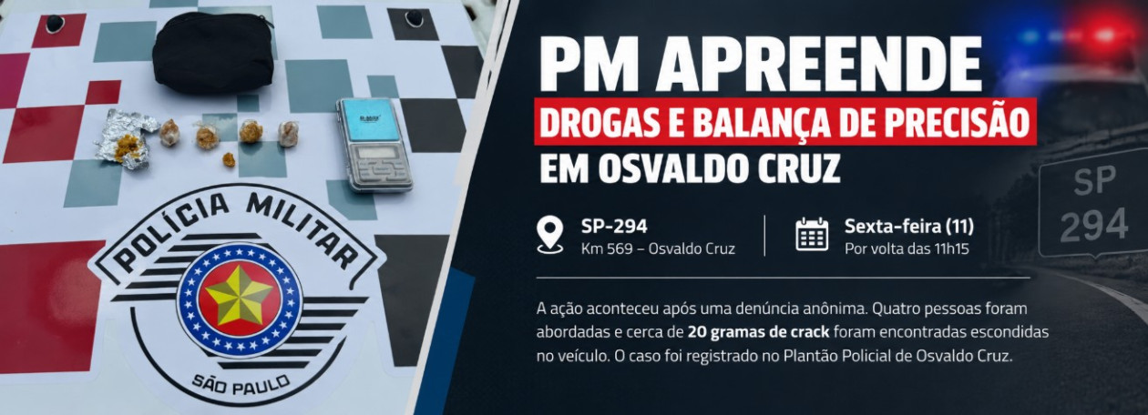 PolÃ­cia Militar intercepta carro suspeito e encontra droga no estepe em Osvaldo Cruz