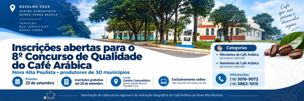 Concurso de Qualidade do CafÃ© ArÃ¡bica tem inscriÃ§Ãµes abertas em Osvaldo Cruz