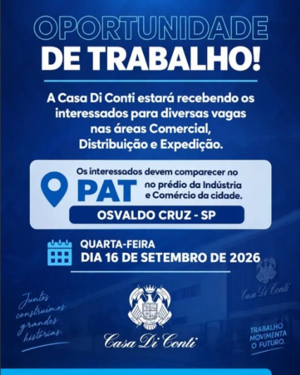 Empresa realiza seleção para 12 vagas para novo Centro de Distribuição em Osvaldo Cruz
