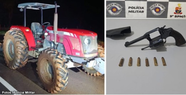 Polícia Militar recupera trator furtado e prende criminoso armado após pedido de socorro na SP-294