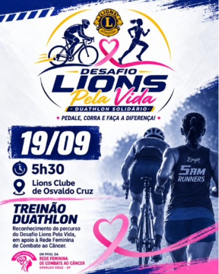 Lions Clube de Osvaldo Cruz realiza treinÃ£o do desafio âLions Pela Vidaâ neste final de semana