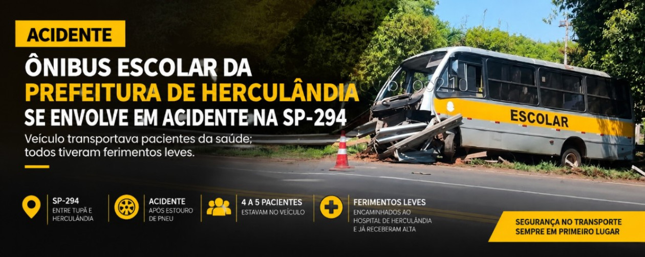 Acidente com Ã´nibus da prefeitura de HerculÃ¢ndia deixa vÃ¡rios feridos