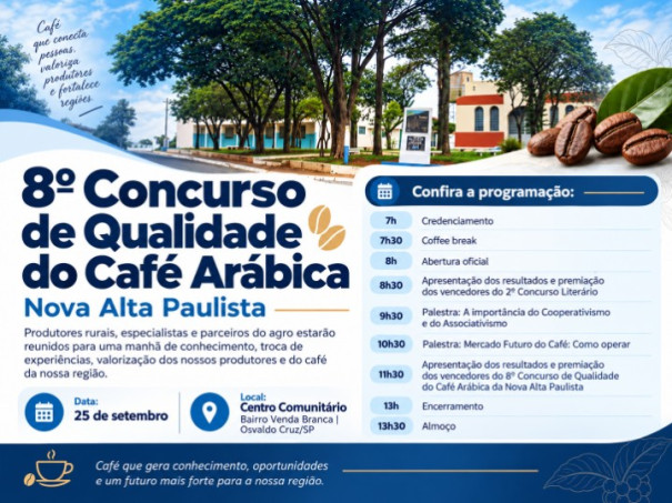 Vem aí o oitavo concurso de qualidade do café arábica da Nova Alta Paulista 