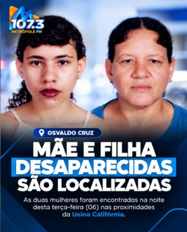 Funcionário da Usina Califórnia encontra mulheres desaparecidas de Osvaldo Cruz