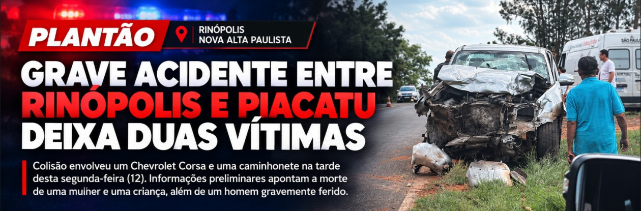 Grave acidente entre RinÃ³polis e Piacatu deixa duas vÃ­timas fatais, segundo informaÃ§Ãµes preliminares