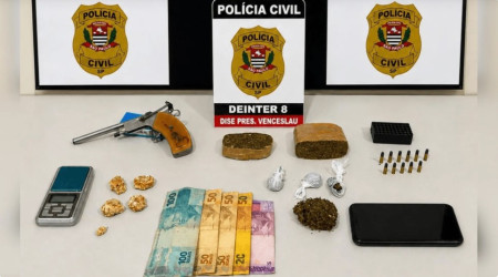 AÃ§Ã£o policial prende homem por trÃ¡fico de drogas e porte ilegal de arma de fogo em Presidente EpitÃ¡cio