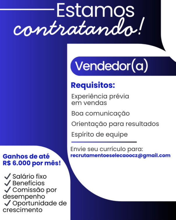 Empresa de Osvaldo Cruz está com vaga de trabalho disponível para vendedor 