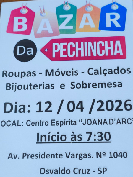 Centro EspÃ­rita Joana Dâarc realiza Bazar da Pechincha