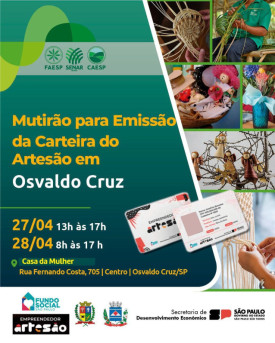 Prefeitura de Osvaldo Cruz anuncia mutirÃ£o para emissÃ£o da Carteira do ArtesÃ£o