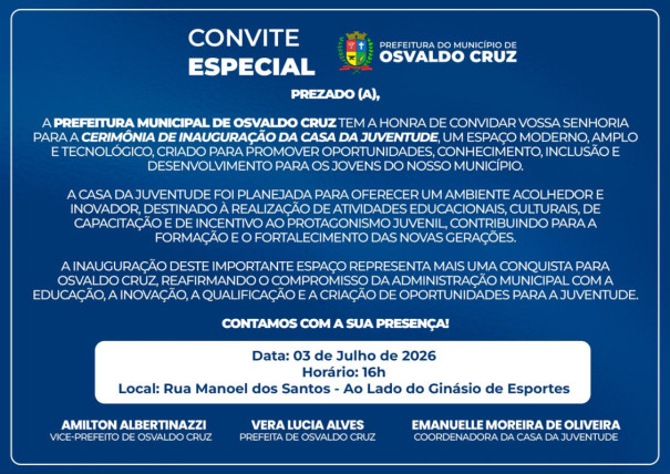 Osvaldo Cruz inaugura hoje a Casa da Juventude