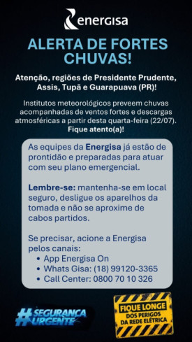 Alerta meteorolÃ³gico: Energisa mobiliza equipes para fortes chuvas na regiÃ£o
