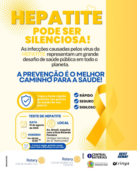 Rotary Club Osvaldo Cruz e Rotary CalifÃ³rnia realizam a campanha âHepatite Zeroâ em Osvaldo Cruz
