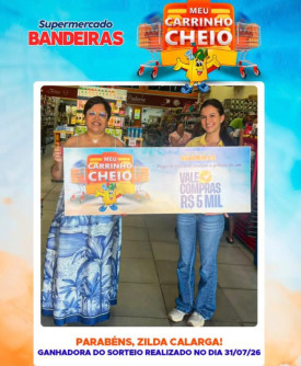 Supermercado Bandeiras sorteia R$5 mil em vale-compras e encerra a campanha âMeu Carrinho Cheioâ