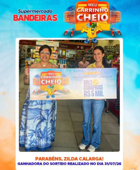 Supermercado Bandeiras sorteia R$5 mil em vale-compras e encerra a campanha âMeu Carrinho Cheioâ