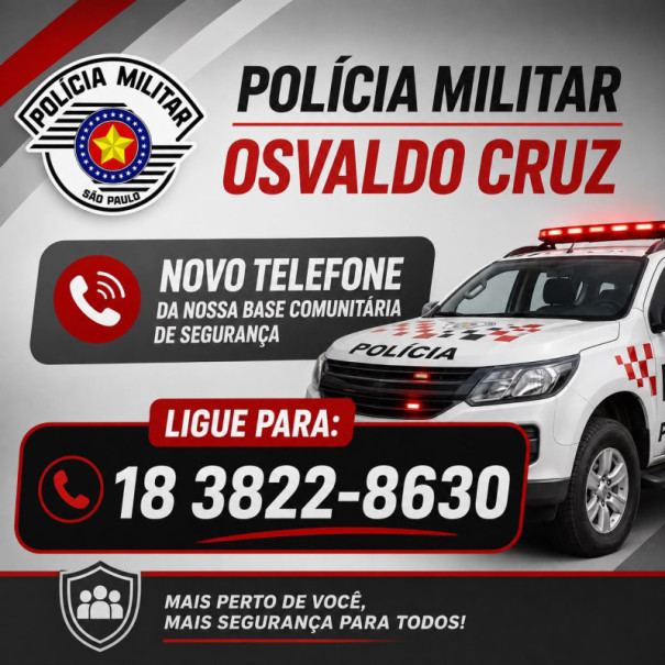 Polícia Militar anuncia novos números de atendimento da Base Comunitária em Osvaldo Cruz e Inúbia Paulista