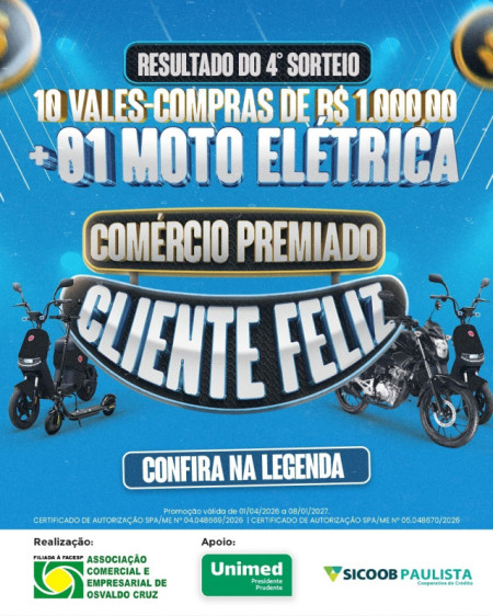 Confira os ganhadores do 4Âº sorteio da campanha âComÃ©rcio Premiado, Cliente Felizâ da ACEOC