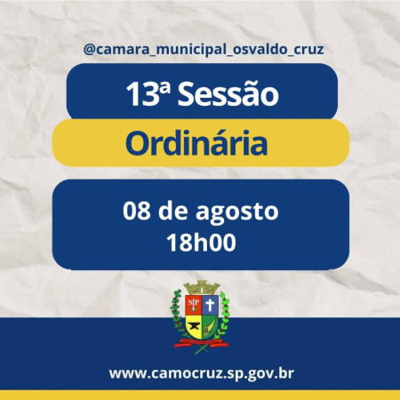 13Âª SessÃ£o OrdinÃ¡ria da CÃ¢mara de OC terÃ¡ votaÃ§Ã£o de veto sobre fiaÃ§Ã£o aÃ©rea e projetos sobre cargos pÃºblicos, diÃ¡rias e integridade admin