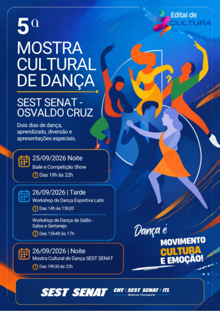 5Âª Mostra Cultural do Sest Senat  terÃ¡ dois dias de programaÃ§Ã£o gratuita este ano em Osvaldo Cruz