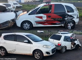 Carro tenta desviar de caminhÃ£o e atinge viatura da polÃ­cia em rodovia de JoÃ£o Ramalho (SP)