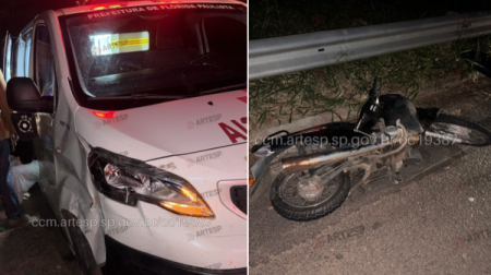 AmbulÃ¢ncia colide na traseira de moto na SP-294, em LucÃ©lia; motociclista fica ferido