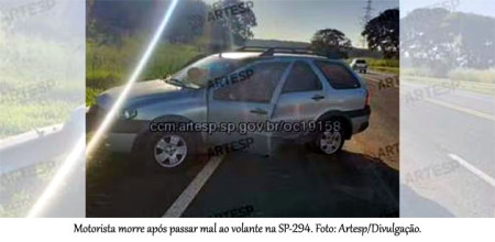 Motorista morre apÃ³s passar mal ao volante na SP-294 e atingir defensa metÃ¡lica