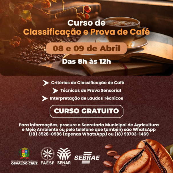 Prefeitura de Osvaldo Cruz promove curso de classificação e prova de café com foco na capacitação de produtores e consumidores