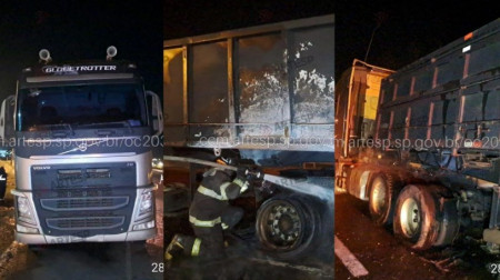 Carreta apresenta princÃ­pio de incÃªndio na Rodovia Raposo Tavares em Regente FeijÃ³
