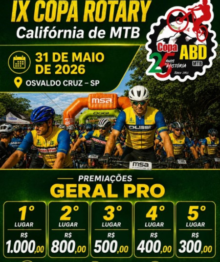 Osvaldo Cruz sedia a 9Âª Copa Rotary CalifÃ³rnia de MTB