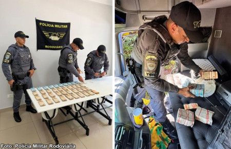 PolÃ­cia RodoviÃ¡ria e FICCO interceptam quase R$ 250 mil ocultos em teto de caminhÃ£o na SP-563