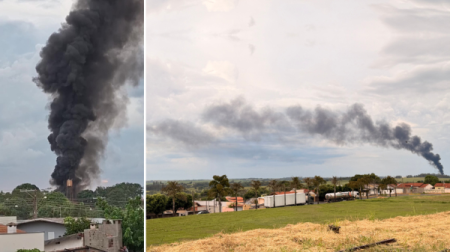 IncÃªndio atinge empresa de reciclagem em LucÃ©lia; coluna de fumaÃ§a foi vista de cidades vizinhas