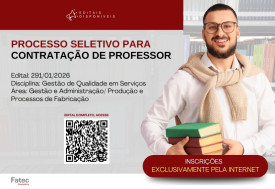 Fatec Adamantina abre inscriÃ§Ãµes para contrataÃ§Ã£o temporÃ¡ria de docentes em trÃªs disciplinas