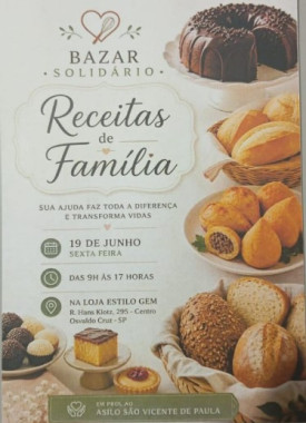 Grupo de voluntÃ¡rias realiza Bazar SolidÃ¡rio âReceitas de FamÃ­liaâ em prol do Lar SÃ£o Vicente de Paulo