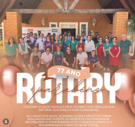 Rotary Club de Osvaldo Cruz comemora 77 anos de atuaÃ§Ã£o na comunidade