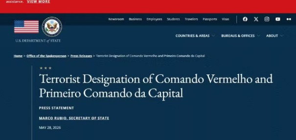Classificação do PCC e do CV como terroristas pelos EUA passa a valer a partir desta sexta-feira