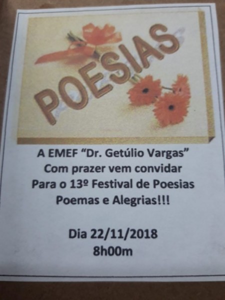 Escola Getúlio Vargas de OC participa do 13º Festival de Poesias
