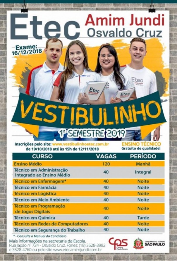 ETEC Amim Jundi abre inscries para o vestibulinho 2019