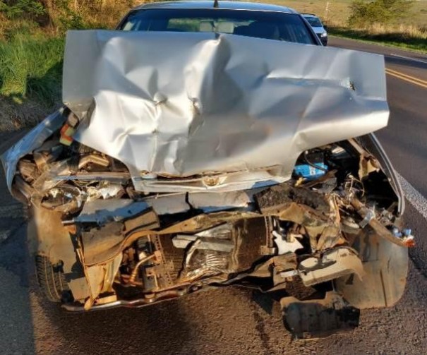 Motorista fica ferido em colis�o traseira entre carro e caminh�o canavieiro 