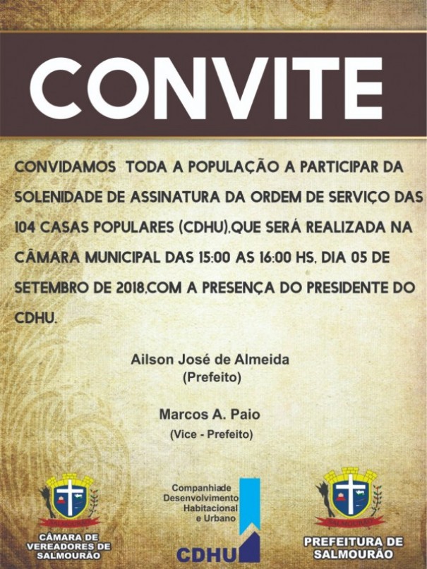 Salmour�o recebe representantes da CDHU para oficializar a constru��o de 104 casas 